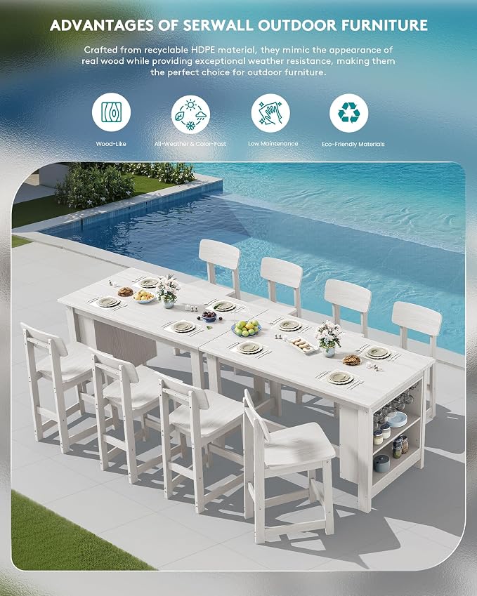 SERWALL Outdoor Bar Stools Set of 2, All Weather HDPE 25" Counter Height Bar - Image 9