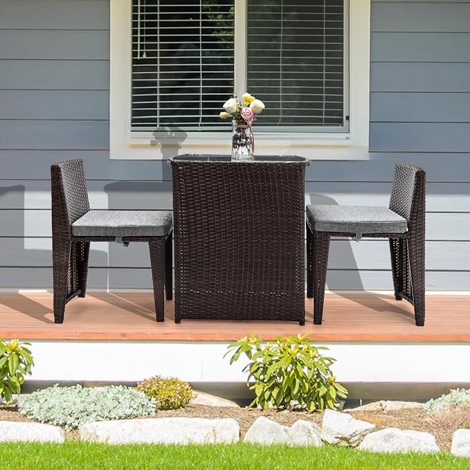 Bonnlo 3 PCS Wicker Outdoor Patio Bistro Set, Patio Furniture Set - Image 7