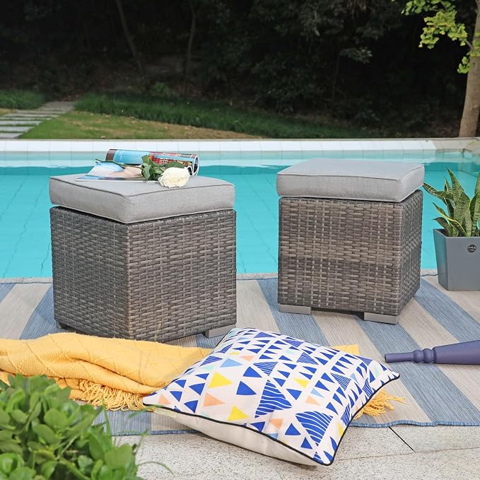 Patiorama 2 Pieces Assembled Outdoor Patio Ottoman, Indoor Outdoor All-Weather - Image 9