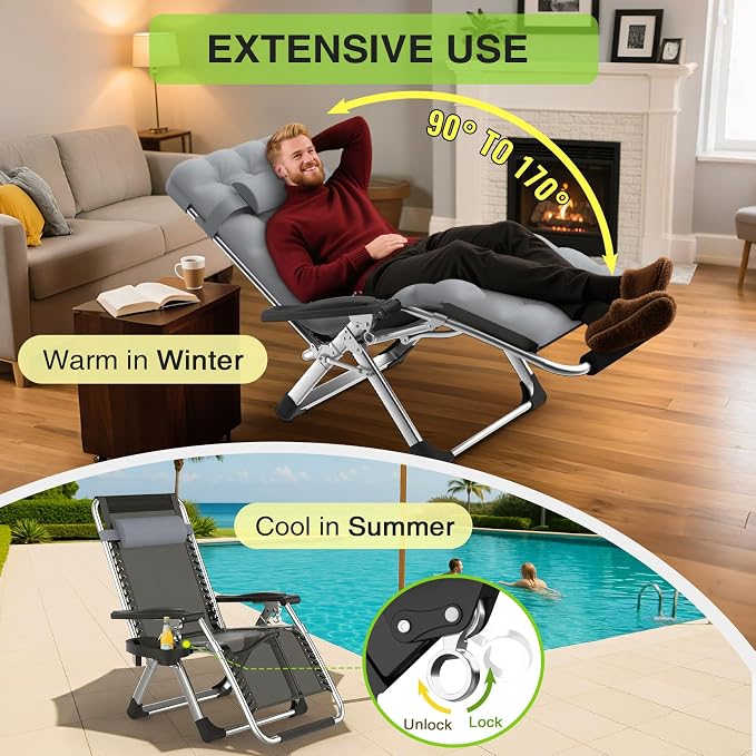 Suteck Zero Gravity Chair, Reclining Camping Lounge Chair w/Removable Cushion - Image 5