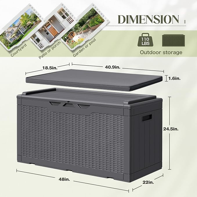 Greesum 100 Gallon Resin Deck Box Large Outdoor Storage - Image 4