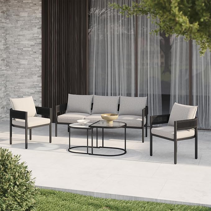 Gand Patio Outdoor 3-Seat Couch Sofa, Wicker Conversation Set - Image 8