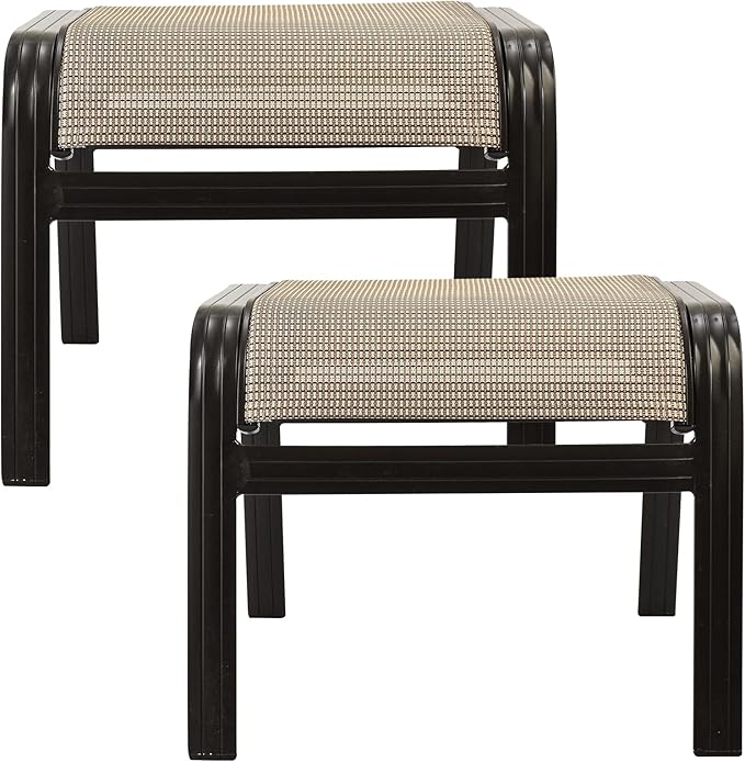 Outdoor Patio Ottoman Seat Textilene Portable Metal Footstool Portable Footrest by Deugold