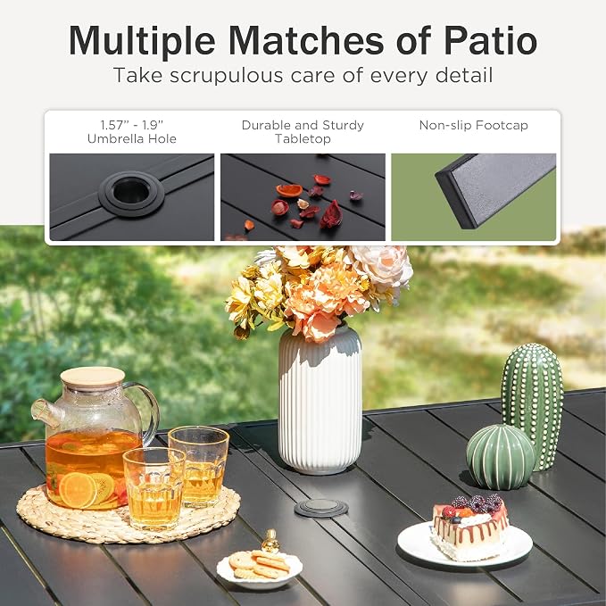 PHI VILLA 7 PCS Patio Dining Set, 2 Swivel & 4 Stable Outdoor Dining Chairs - Image 6
