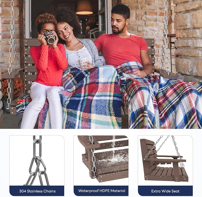 KINGYES Outdoor Hanging Porch Swing Set of 2, Waterproof Swing - Image 2