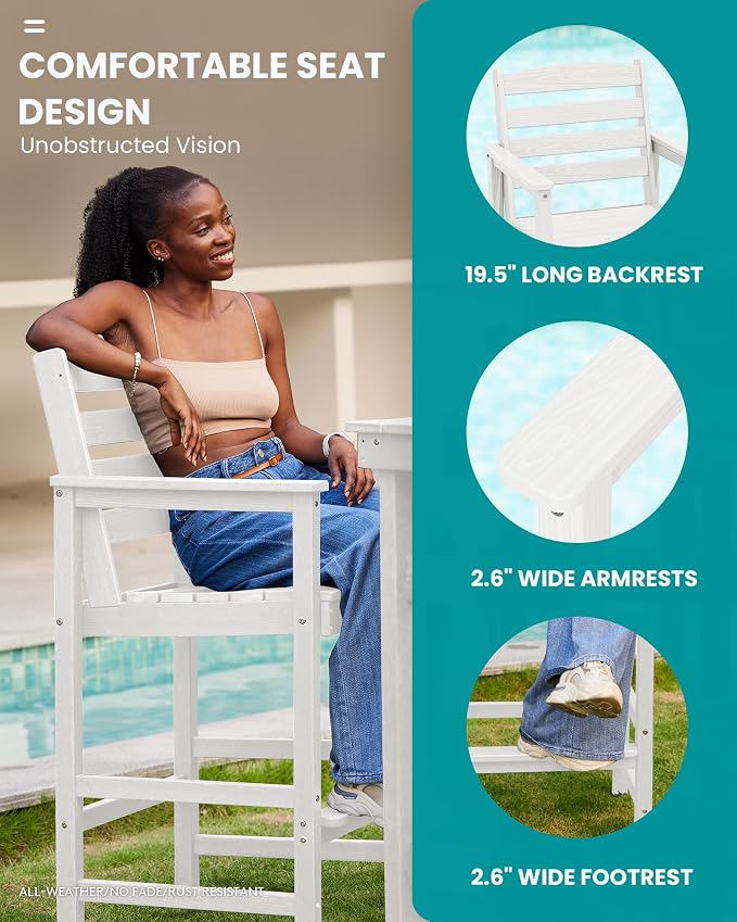 SERWALL Outdoor Bar Table and Chairs Set, Adirondack Bar Chairs Set of 2 and - Image 4