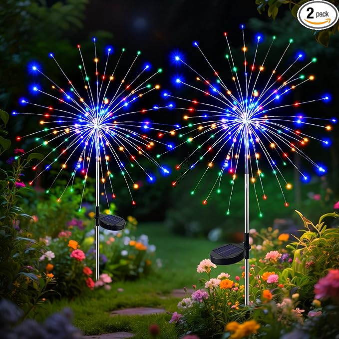 btfarm 2 Pack Solar Garden Lights Outdoor 8 Modes, 120 LED Firework Lights by btfarmdecorativelighting