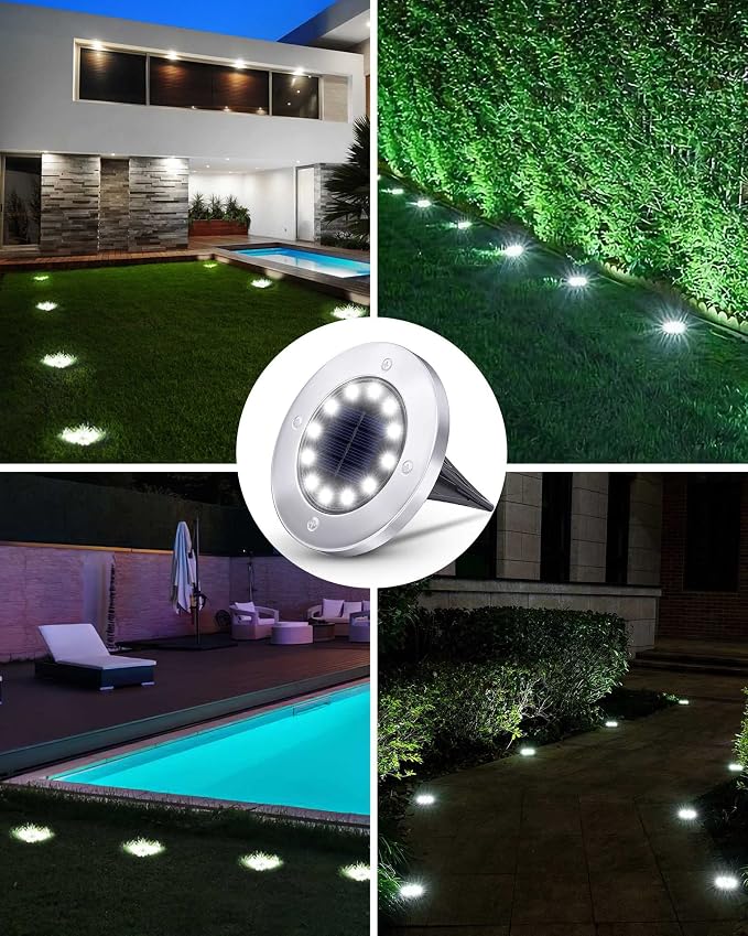 Biling Solar Ground Lights Outdoor 8 Packs, 12 LEDs Bright Flat Solar Lights - Image 5