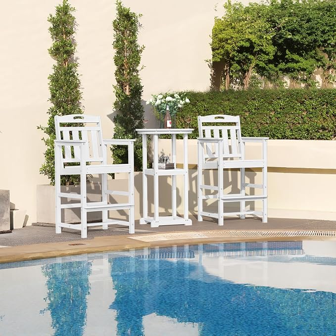 Outdoor Bistro Bar Set, Patio High Top Table and Bar Height Tall Adirondack - Image 2