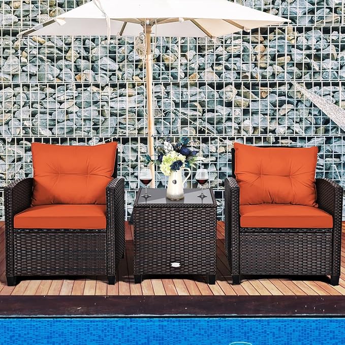 Tangkula 3 Pieces Patio Furniture Set, PE Rattan Wicker 3 Pcs Outdoor Sofa Set - Image 3