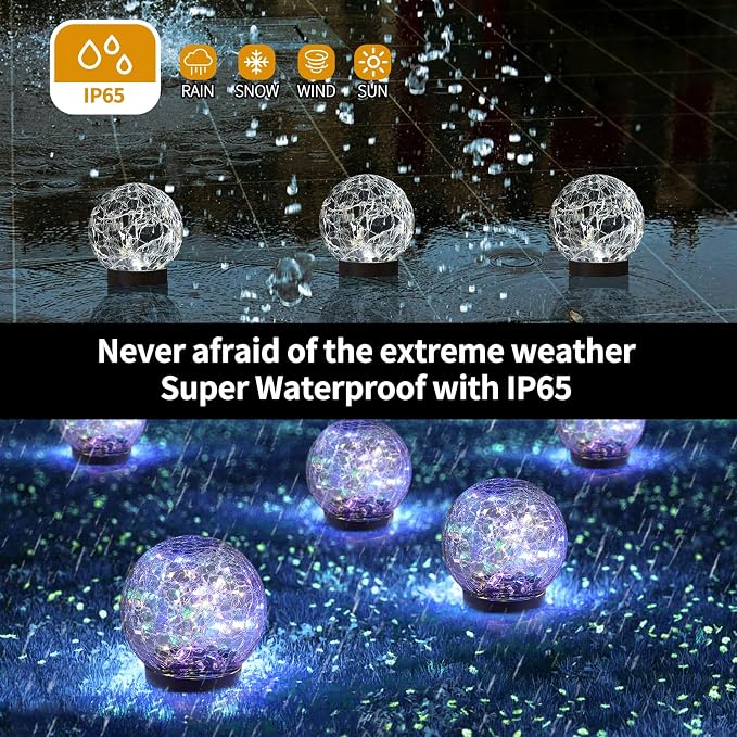 Solar Globe Lights Outdoor Waterproof-Solar Balls Garden-Cracked Glass Ball - Image 4