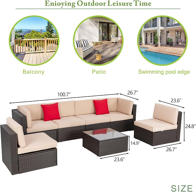 Vongrasig 7 Pieces Patio Furniture Sets, Outdoor Modular Sectional Sofa Patio - Image 3