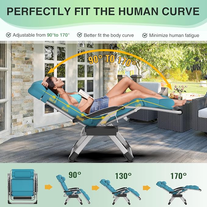 Suteck Oversized Zero Gravity Chair, 33In XXL Outdoor Recliner Chair - Image 4