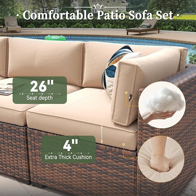 Aoxun 11 Piece Patio Furniture Set Wicker Rattan Patio Conversation Set Outdoor - Image 4