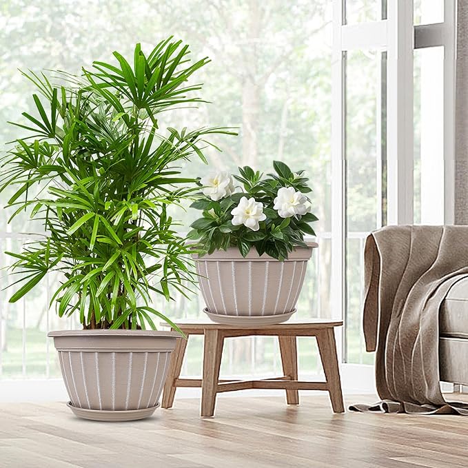 FGstyle 4 Pack 16 inch Plant Pots, Retro Vertical Stripe Planters - Image 4
