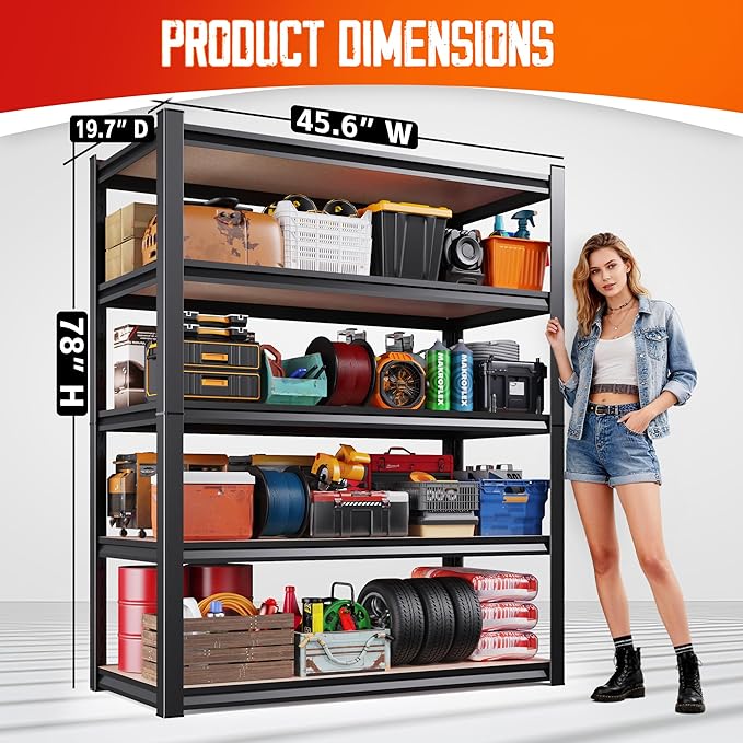 Garage Shelving-2050 lbs 5 Tier Storage Shelves, Adjustable Heavy Duty Metal - Image 3