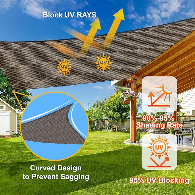 SUNLAX Sun Shade Sail SS-014 14' x 14' x 19.8' Brown Right Triangle Canopy Sail - Image 4