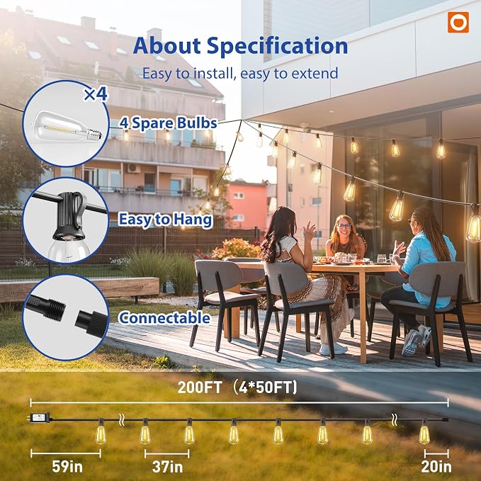 addlon 200FT LED Outdoor Lights Waterproof Patio Lights - Image 6