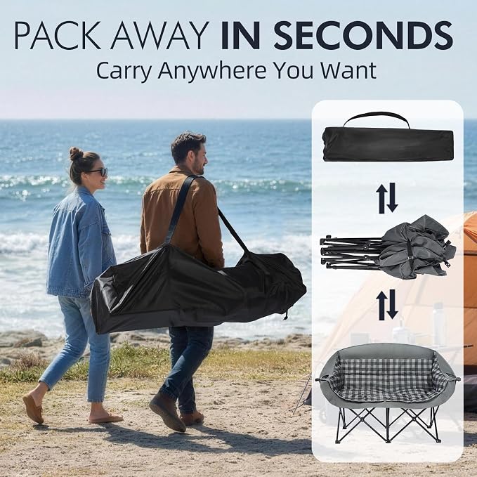 Double Camping Chairs Padded Loveseat Chair - Image 6