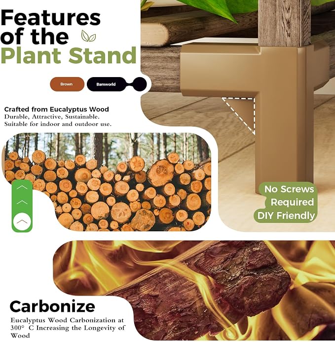 Bamworld 4 Sets Tall Plant Stands Indoor Outdoor Combo Plant Shelves Wooden - Image 7