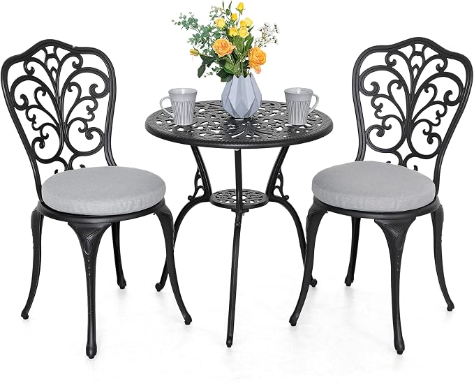 NUU GARDEN 3 Piece Outdoor Bistro Table Set, All Weather Cast Aluminum Patio by NUUGARDENCORPORATION