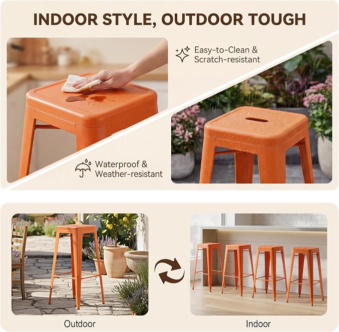 Shahoo 30 Inches Metal Bar Stools Counter Height Stackable Backless Stools - Image 5