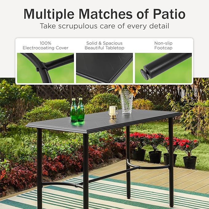 PHI VILLA 5 Piece Outdoor Bar Set, Counter Height Patio Bar Table and Chairs - Image 4