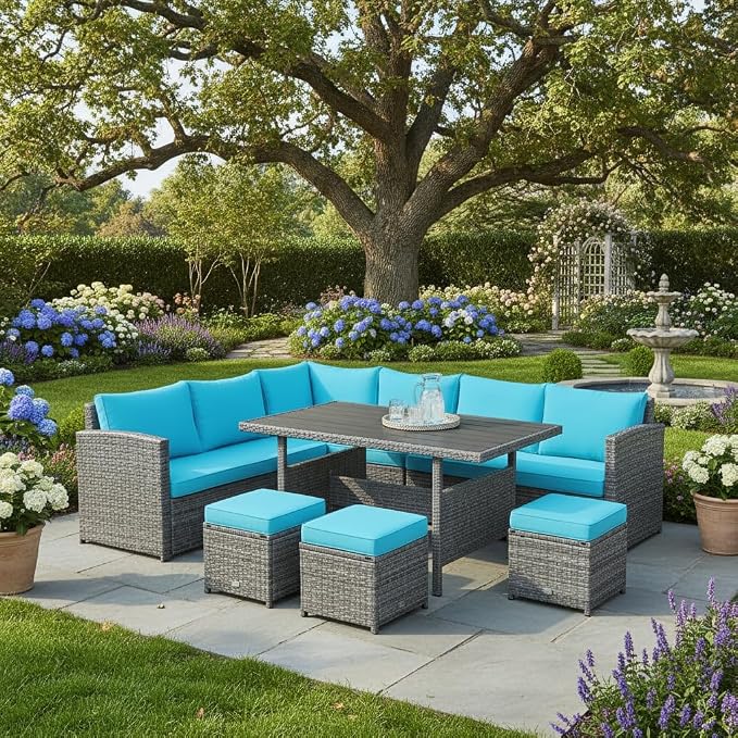 Tangkula 7 Pieces Patio Furniture Set, Outdoor Sectional Rattan Dining Sofa Set - Image 2