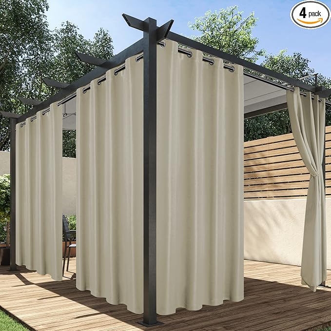 HolidayIdeas Outdoor Curtains for Patio Waterproof, 4 Panels by HolidayIdeas