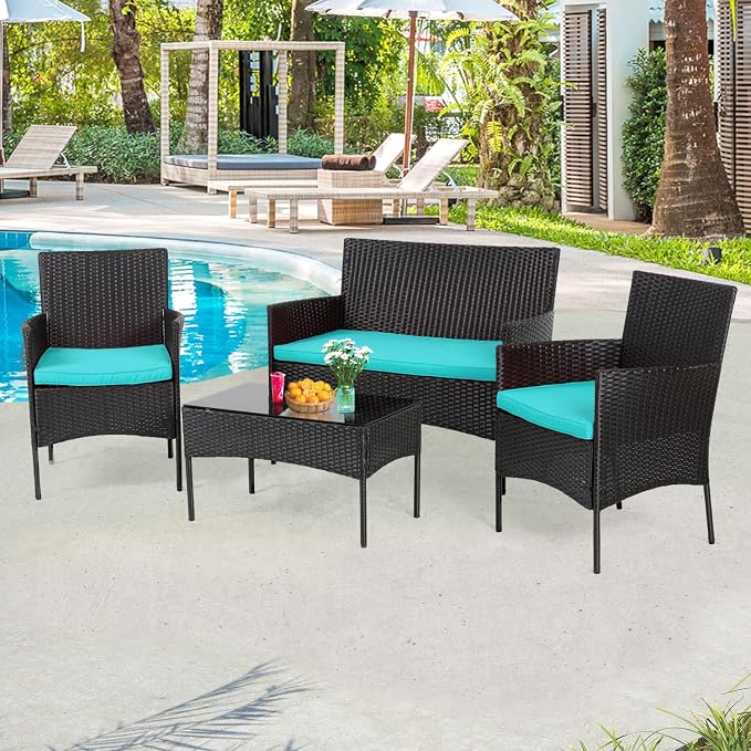 4 Pieces Conversation Set Modular Outdoor Furniture Set Water Resistant Patio - Image 2