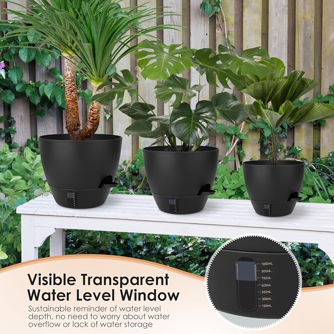 Self-Watering Plant Pots with Water Level Indicator, Drainage Holes & Saucers – - Image 6