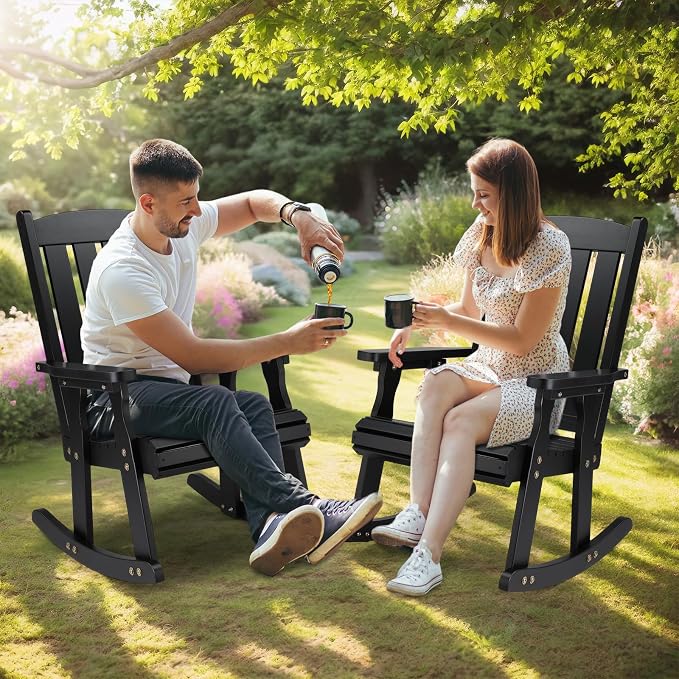 VINGLI Heavy Duty 600 LBS Outdoor Wooden Rocking Chair - Image 7