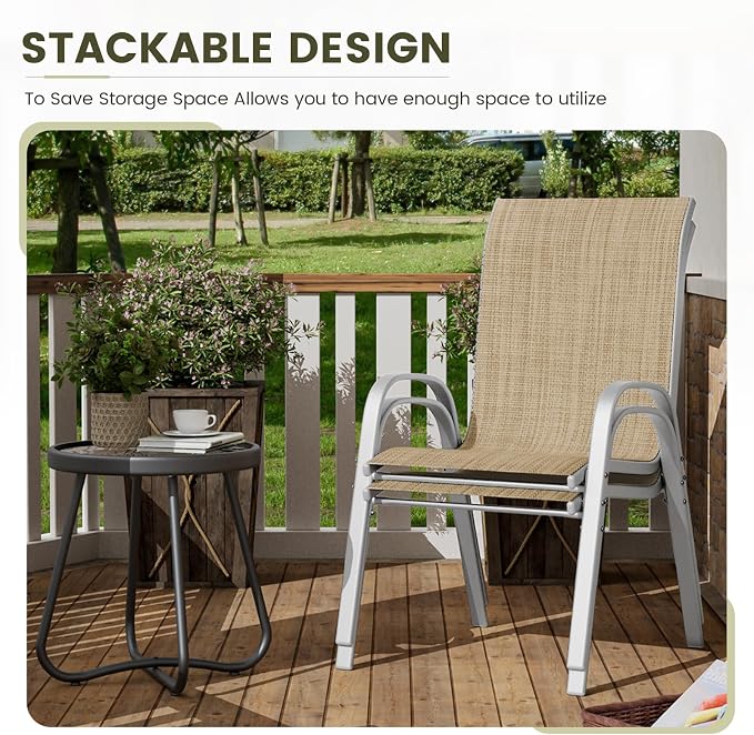 UDPATIO Patio Chairs Set of 2, Stackable Silver Outdoor Dining Chairs - Image 5
