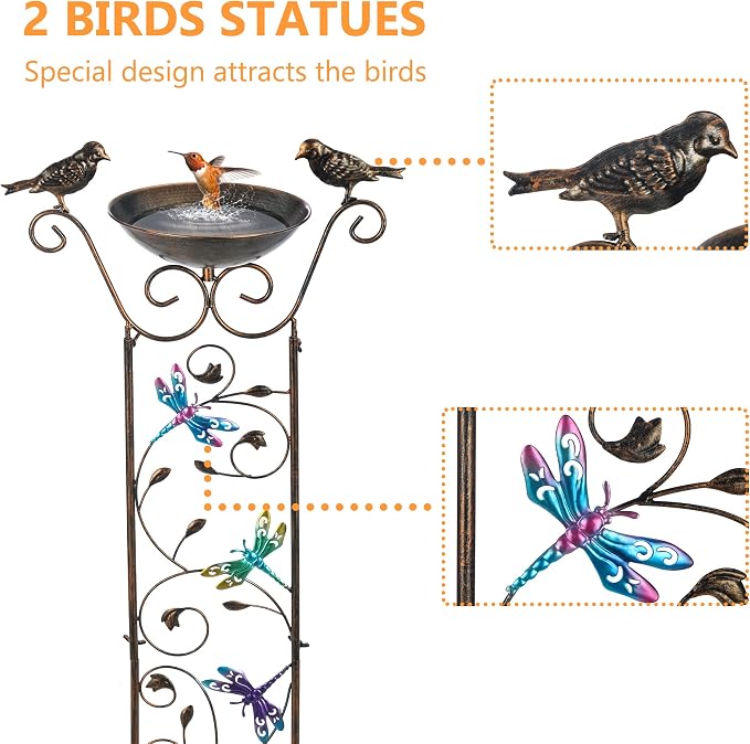 SUNNYPARK Bird Bath with Trellis Outdoor, Antique Garden Iron Plant Trellis - Image 2