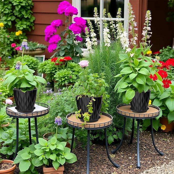 10 Pack 5 Inch Plant Pots with Drainage and Saucers, Stackable Nursery Planters - Image 6