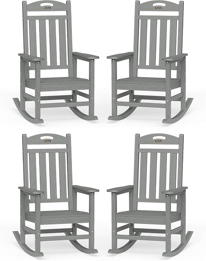 Oversized Outdoor Rocking Chair Set of 4, High Back Porch Rocker Chair by Suunyn