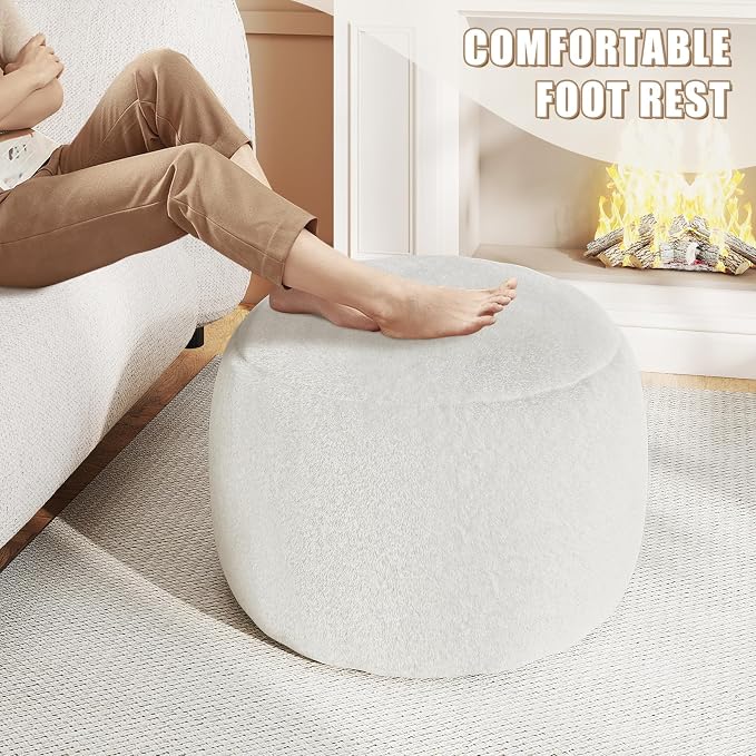 Round Stuffed Pouf Ottoman for Foot Rest, A Round Modern Foam Filled Poufs - Image 5