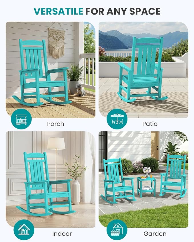 SERWALL HDPE Outdoor Rocking Chair Set of 2, Patio Rocking Chairs, All-Weather - Image 9