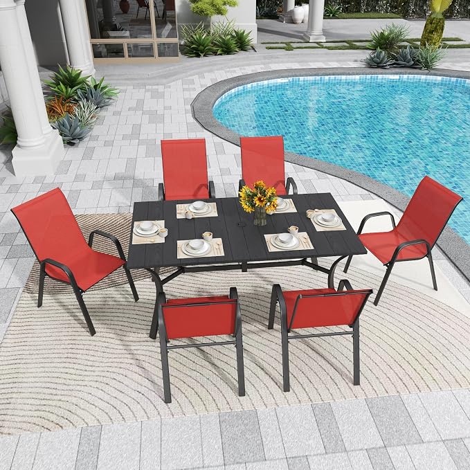 Patio Chairs Set of 6, Stackable Outdoor Dining Chairs - Image 3
