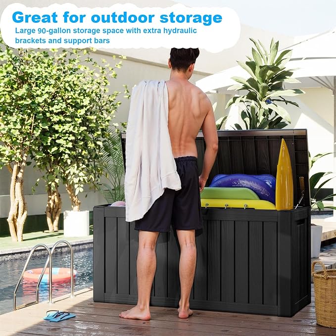 90 Gallon Waterproof Outdoor Storage Box, Resin Deck Box, Lockable Outside - Image 5