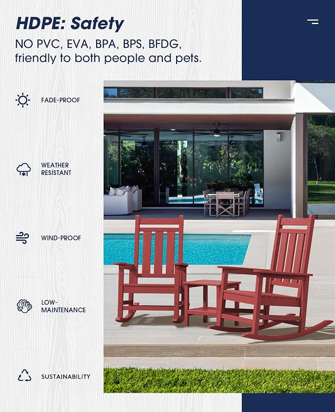 KINGYES Oversized Outdoor Rocking Chair Set of 4, All-Weather Patio Rocking - Image 7