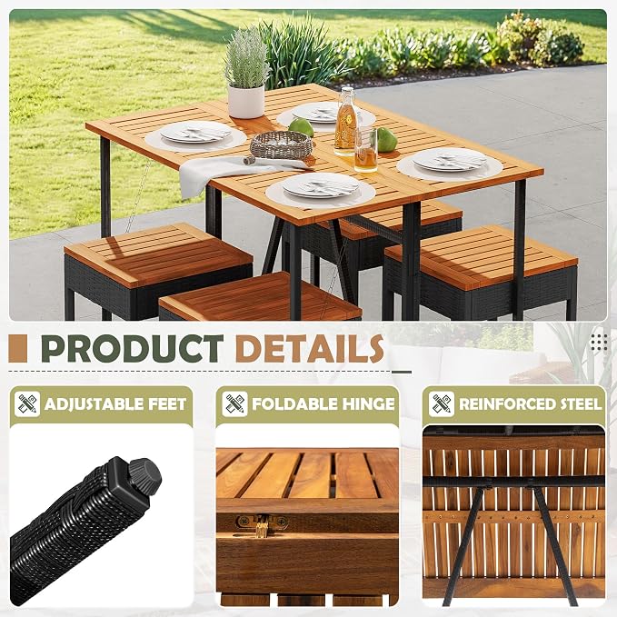 Devoko Patio Bar Set 5 Pieces Acacia Wood Patio High Top Bar Table and Stools - Image 2