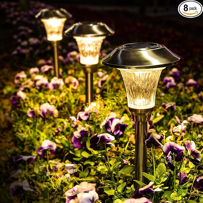 GIGALUMI Solar Pathway Lights, 8 Pack Solar Light Outdoor Waterproof, Glass by GIGALUMI