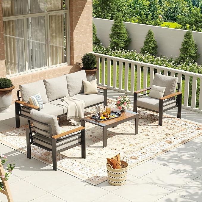 Aoxun Aluminum Patio Furniture Set 5 Seats, Oversized Outdoor Sectional - Image 4