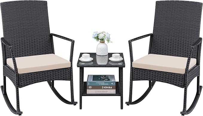 Greesum 3 Pieces Patio Furniture Set Outdoor Wicker Rocking Chairs by BuynowfromGreesum