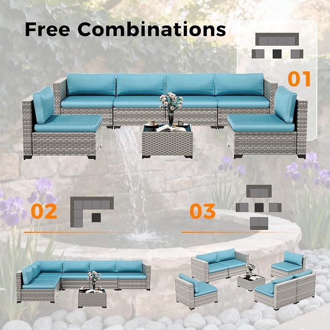 6-Seat Modular Patio Furniture Set – Outdoor Wicker Sectional Sofa - Image 8