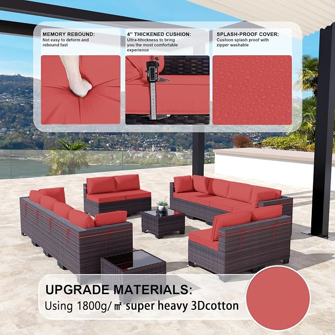 Kullavik 14 Pieces Outdoor Patio Furniture Set, Sectional Rattan Sofa Set Brown - Image 2
