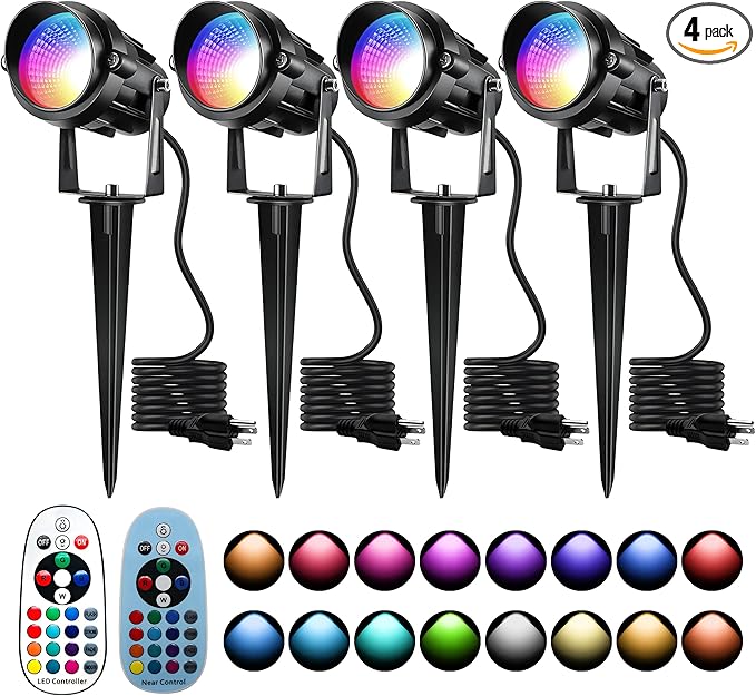 Halloween Christmas Outdoor Spotlights, 12W RGBW Colors Changing Landscape by UPONELED