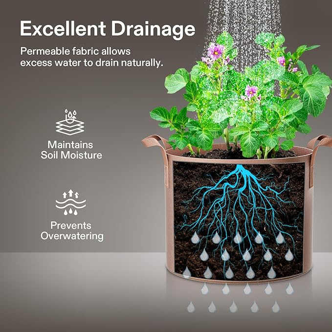 VIVOSUN 5-Pack 20 Gallons Grow Bags Heavy Duty Thickened Nonwoven Fabric Pots - Image 5