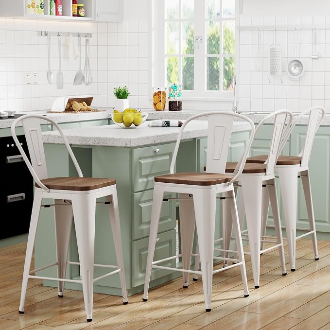 Yongqiang 30 inch Bar Stools Set of 4 Farmhouse Bar Height Stools High Back - Image 2
